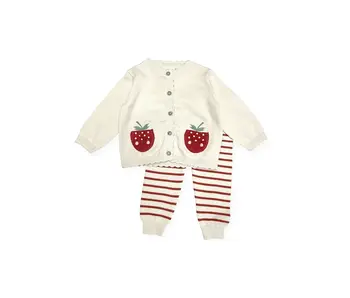 Strawberry Embroidered Pocket Cardigan & Pants