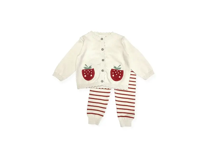 Viverano Organics Strawberry Embroidered Pocket Cardigan & Pants