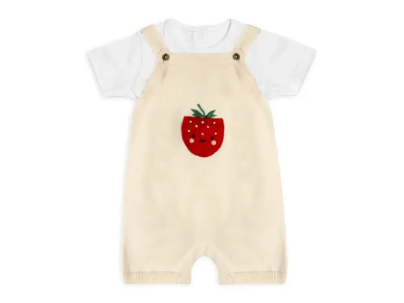 Viverano Organics Strawberry Pocket Baby Knit Shortall Set (Organic Cotton)