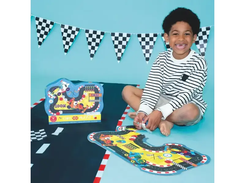 Floss and Rock Cars 80pc "Race Track" Shaped Jigsaw Puzzle with Shaped Box