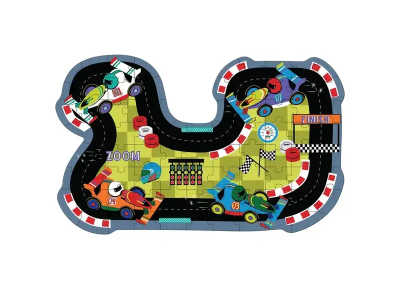 Floss and Rock Cars 80pc "Race Track" Shaped Jigsaw Puzzle with Shaped Box