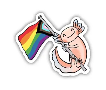 Axolotl With Progress Pride Flag Sticker