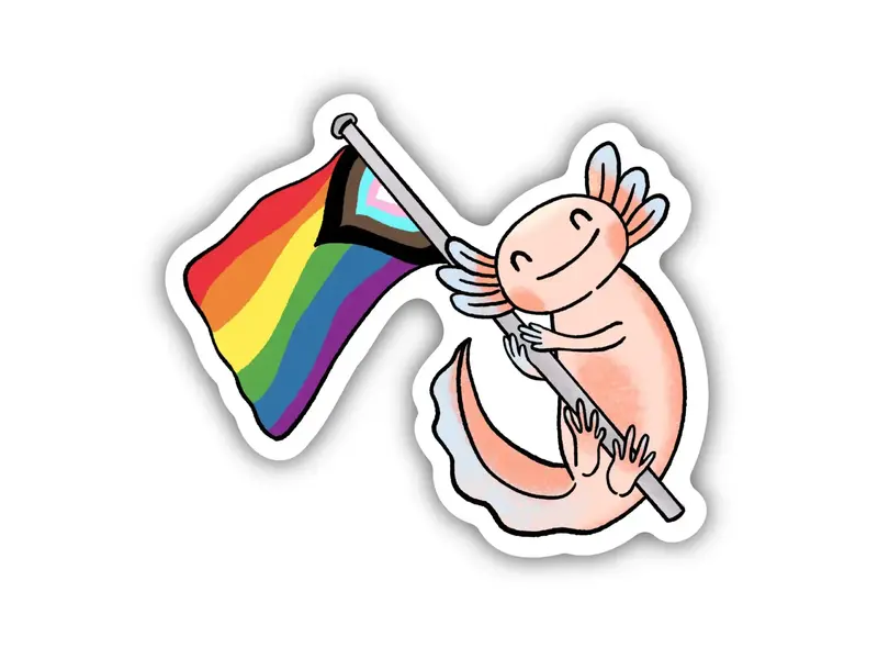 Big Moods Axolotl With Progress Pride Flag Sticker
