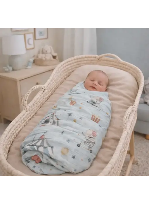 Bamboo Muslin Swaddle Blanket (Circus)