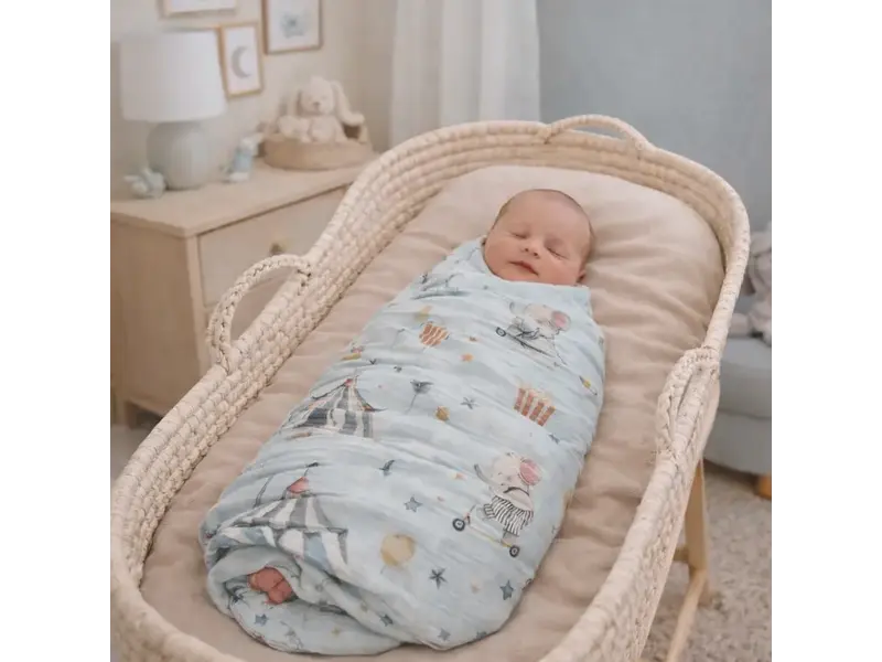 Ali + Oli Bamboo Muslin Swaddle Blanket (Circus)