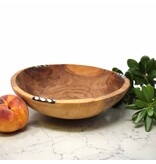 Global Crafts 10" Rustic Olive Wood Bowl with Batik Bone Inlay