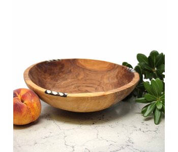 10" Rustic Olive Wood Bowl with Batik Bone Inlay
