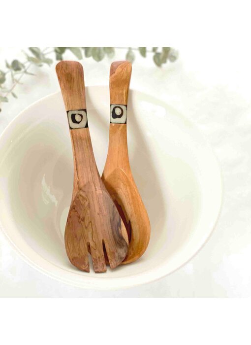 Olive Wood Serving Set - Small With Batik Inlay