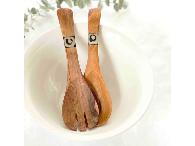 Global Crafts Olive Wood Serving Set - Small With Batik Inlay
