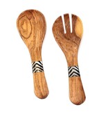 Global Crafts Olive Wood Serving Set - Small With Batik Inlay