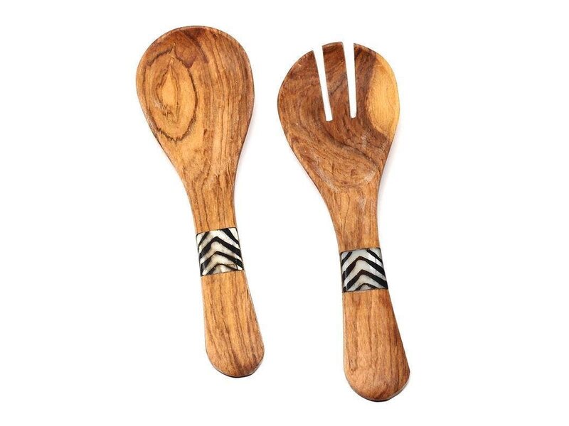 Global Crafts Olive Wood Serving Set - Small With Batik Inlay