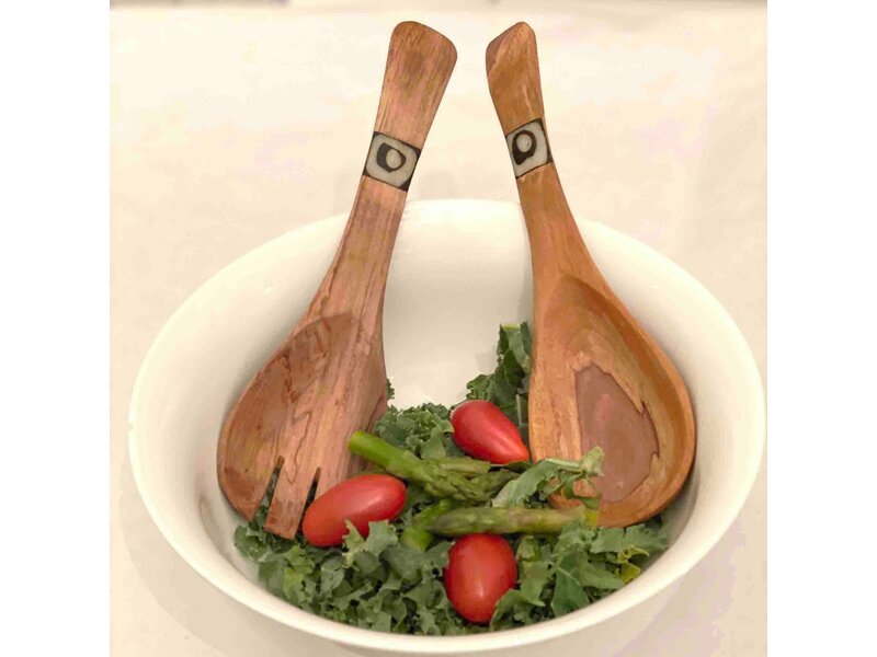 Global Crafts Olive Wood Serving Set - Small With Batik Inlay