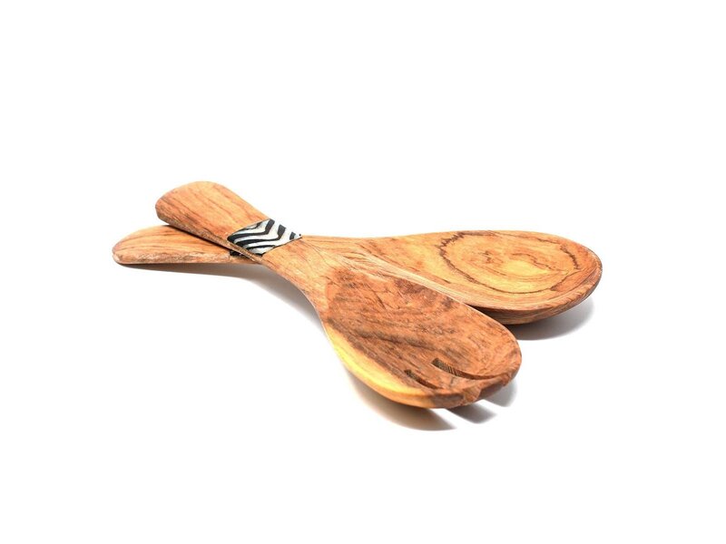 Global Crafts Olive Wood Serving Set - Small With Batik Inlay