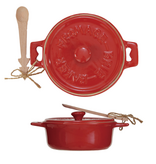 Creative Co-OP Stoneware Brie Baker w/ Wood Tree Shaped Spoon, Red, Set of 2 (Each One Will Vary)