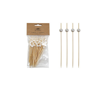 Bamboo Single Use Picks w/ Faux  Pearl Handles, Natural & White