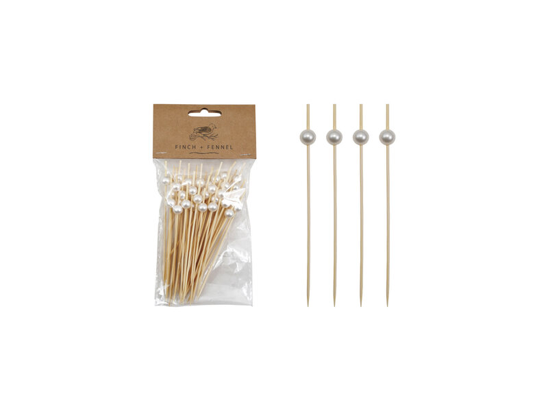 Creative Co-OP Bamboo Single Use Picks w/ Faux  Pearl Handles, Natural & White