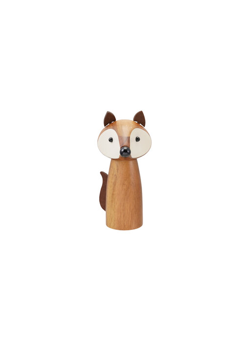 Acacia Wood Fox Shaped Salt/Pepper Mill with Faux Leather Ears & Tail