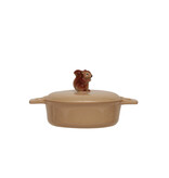Creative Co-OP 2 Cup Stoneware Baker with Squirrel Finial & Handles, Brown & Beige