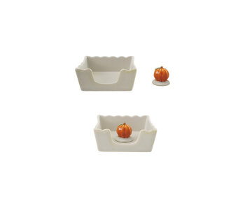 Stoneware Scalloped Cocktail Napkin Holder with pumpkin Weight (Holds 4" Square Napkin)