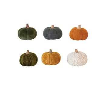 Cotton Blend Bouclé/Velvet Pumpkin w/ Wood Stem, 6 Styles
