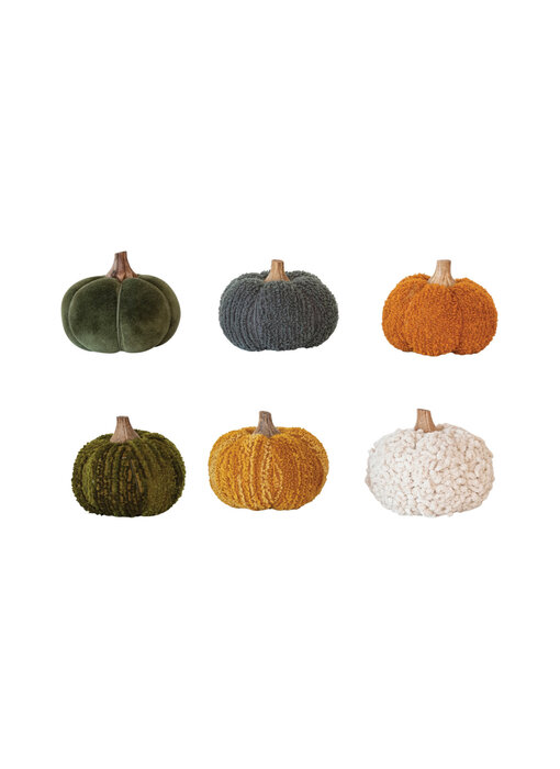 Cotton Blend Bouclé/Velvet Pumpkin w/ Wood Stem, 6 Styles