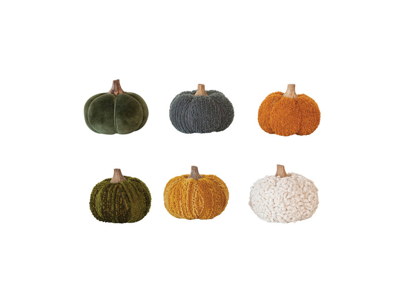 Creative Co-OP Cotton Blend Bouclé/Velvet Pumpkin w/ Wood Stem, 6 Styles