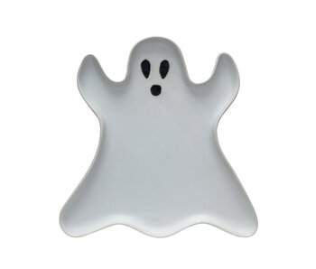 Stoneware Ghost Shaped Plate, Matte White & Black