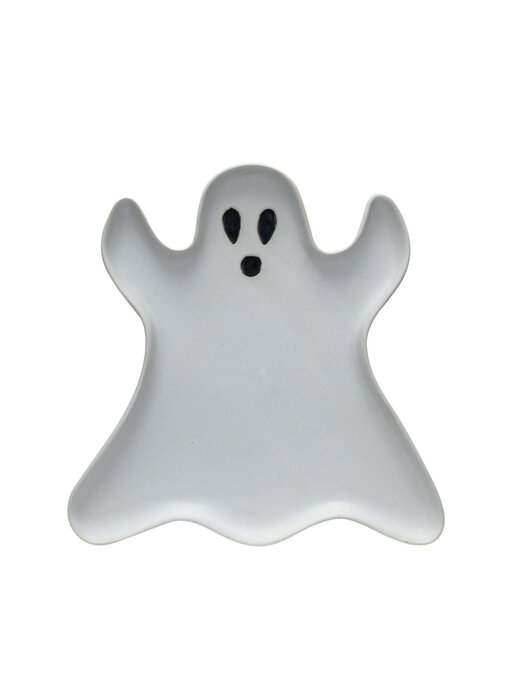 Stoneware Ghost Shaped Plate, Matte White & Black