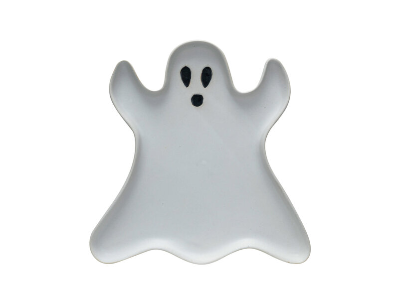 Creative Co-OP Stoneware Ghost Shaped Plate, Matte White & Black