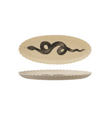 Creative Co-OP Stoneware Scalloped Platter with Snake, White & Black