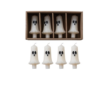 Unscented Ghost Shaped Bottle Taper Candles in Box, White & Black, Set of 4