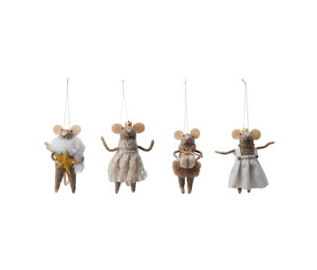 5"H Handmade Wool Felt Mouse in Party Clothes Ornament, 4 Styles