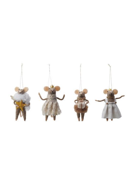 5"H Handmade Wool Felt Mouse in Party Clothes Ornament, 4 Styles