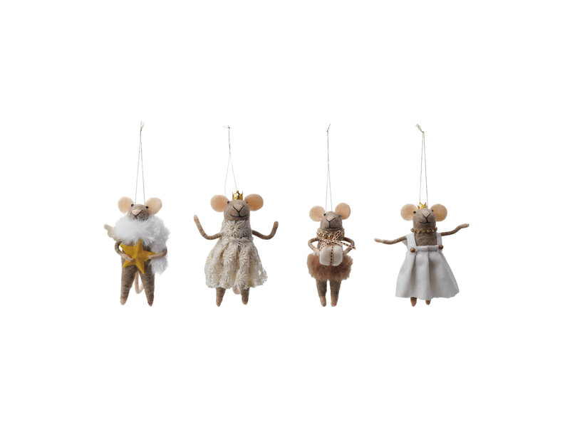 Creative Co-OP 5"H Handmade Wool Felt Mouse in Party Clothes Ornament, 4 Styles