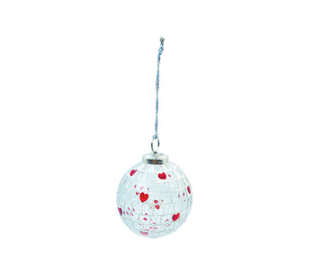 Glass Mosaic Ball Ornament with Hearts, Red & White