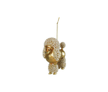 Glass Poodle Ornament with Faux Pearls, Gold Finish