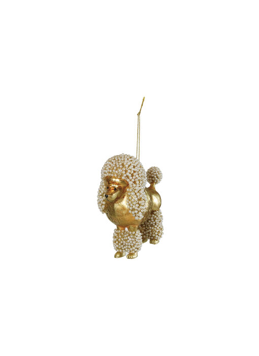 Glass Poodle Ornament with Faux Pearls, Gold Finish