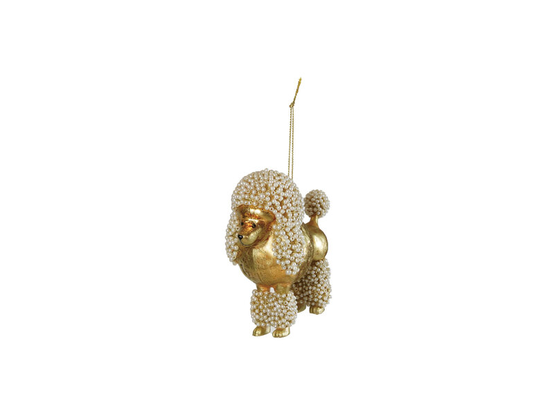Creative Co-OP Glass Poodle Ornament with Faux Pearls, Gold Finish