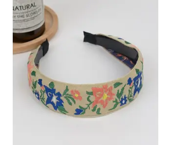 Boho Embroidered Floral Headband - beige