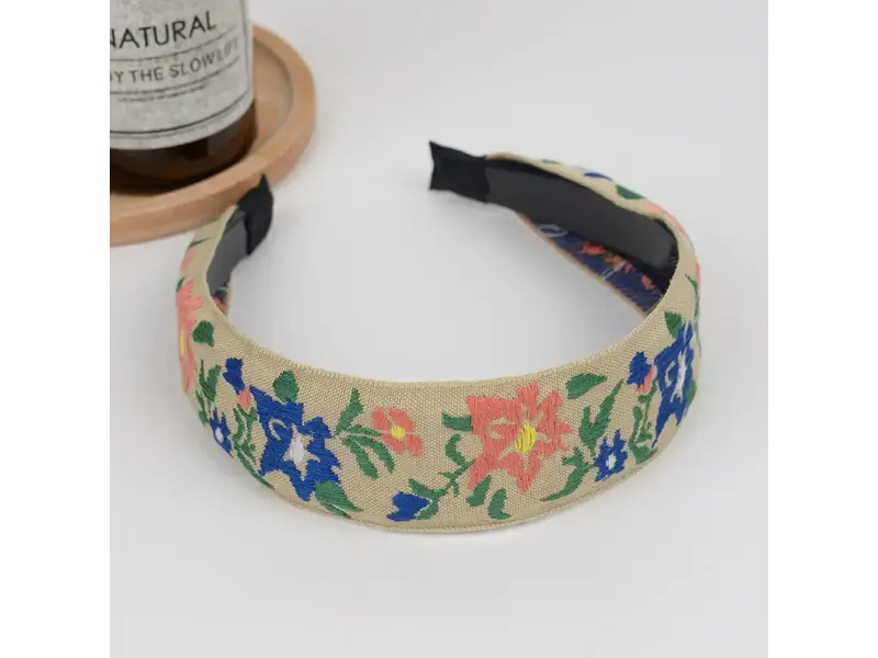 TheDivaSoap Boho Embroidered Floral Headband - beige