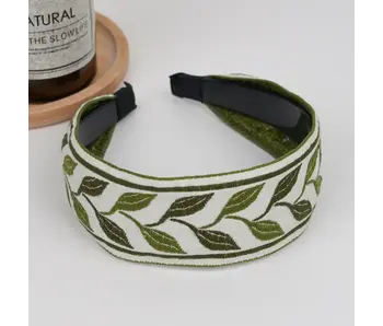 Boho Embroidered Floral Headband - green