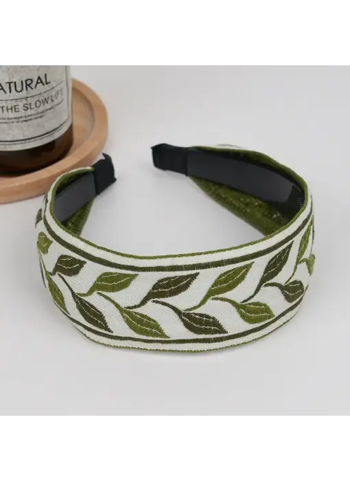 Boho Embroidered Floral Headband - green