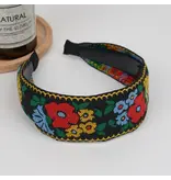 TheDivaSoap Boho Embroidered Floral Headband - black