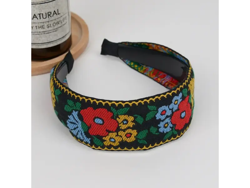TheDivaSoap Boho Embroidered Floral Headband - black