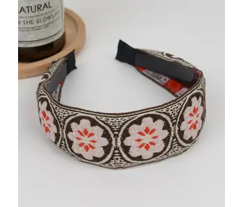 Boho Embroidered Floral Headband - brown