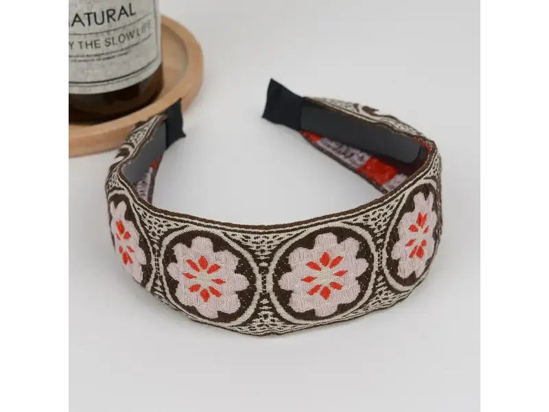 TheDivaSoap Boho Embroidered Floral Headband - brown