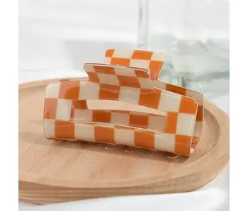 Checkerboard Square Hair Claw Clip - orange