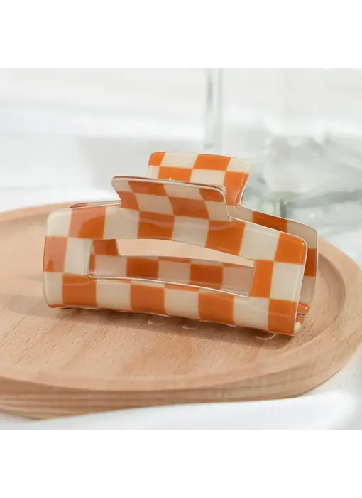Checkerboard Square Hair Claw Clip - orange
