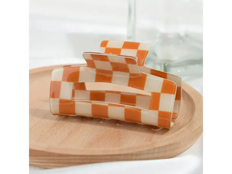 TheDivaSoap Checkerboard Square Hair Claw Clip - orange