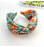 TheDivaSoap Chiffon Floral Knot Headband - orange/green